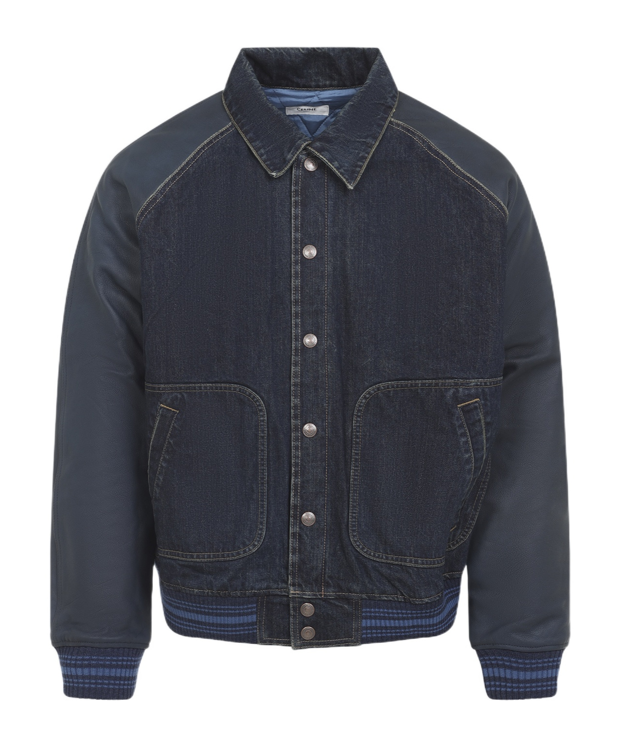 Celine Contrast Sleeve Teddy Style Jacket In Blue