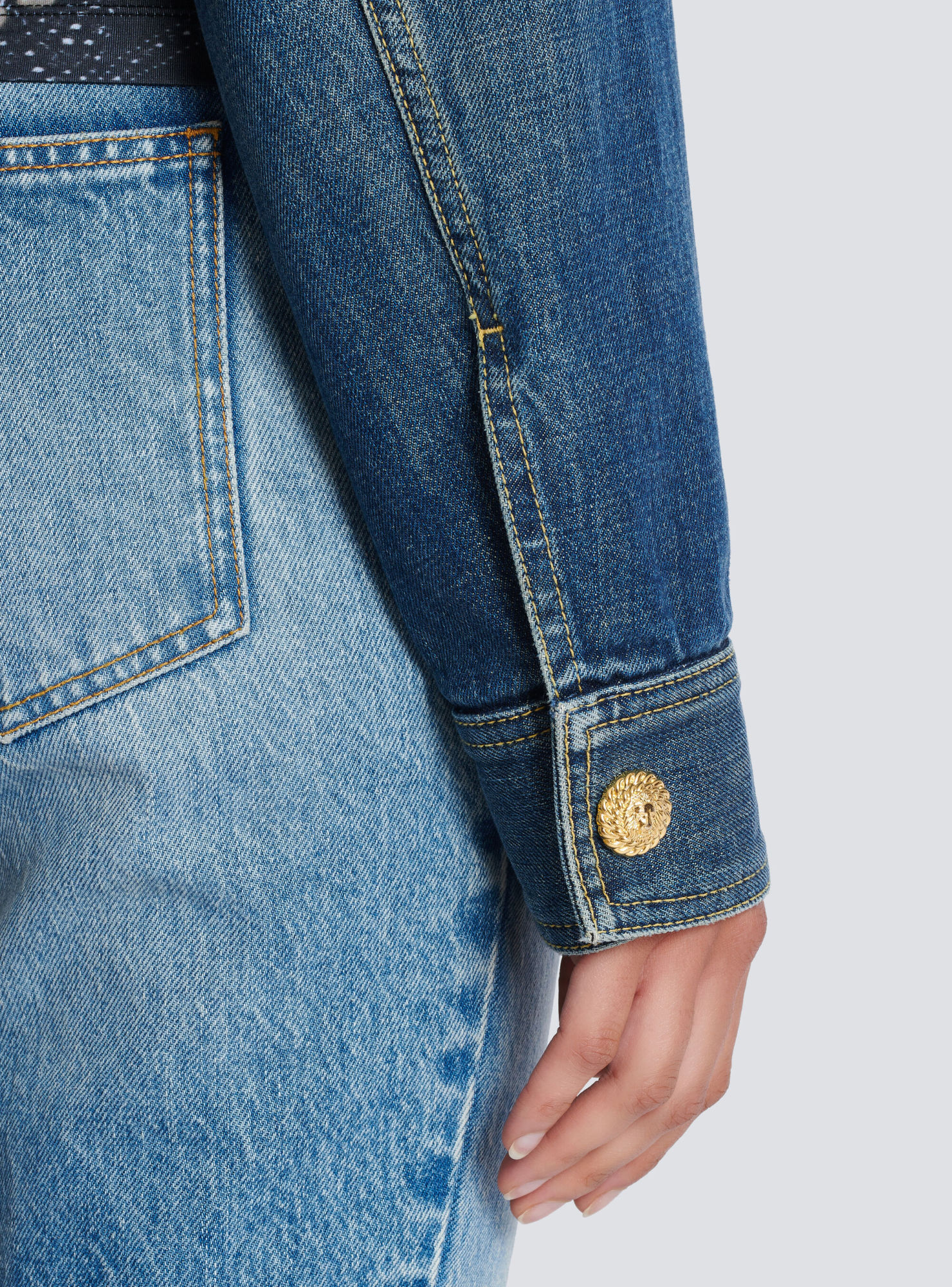 Shop Balmain Cropped Faded Denim Jacket In Blue