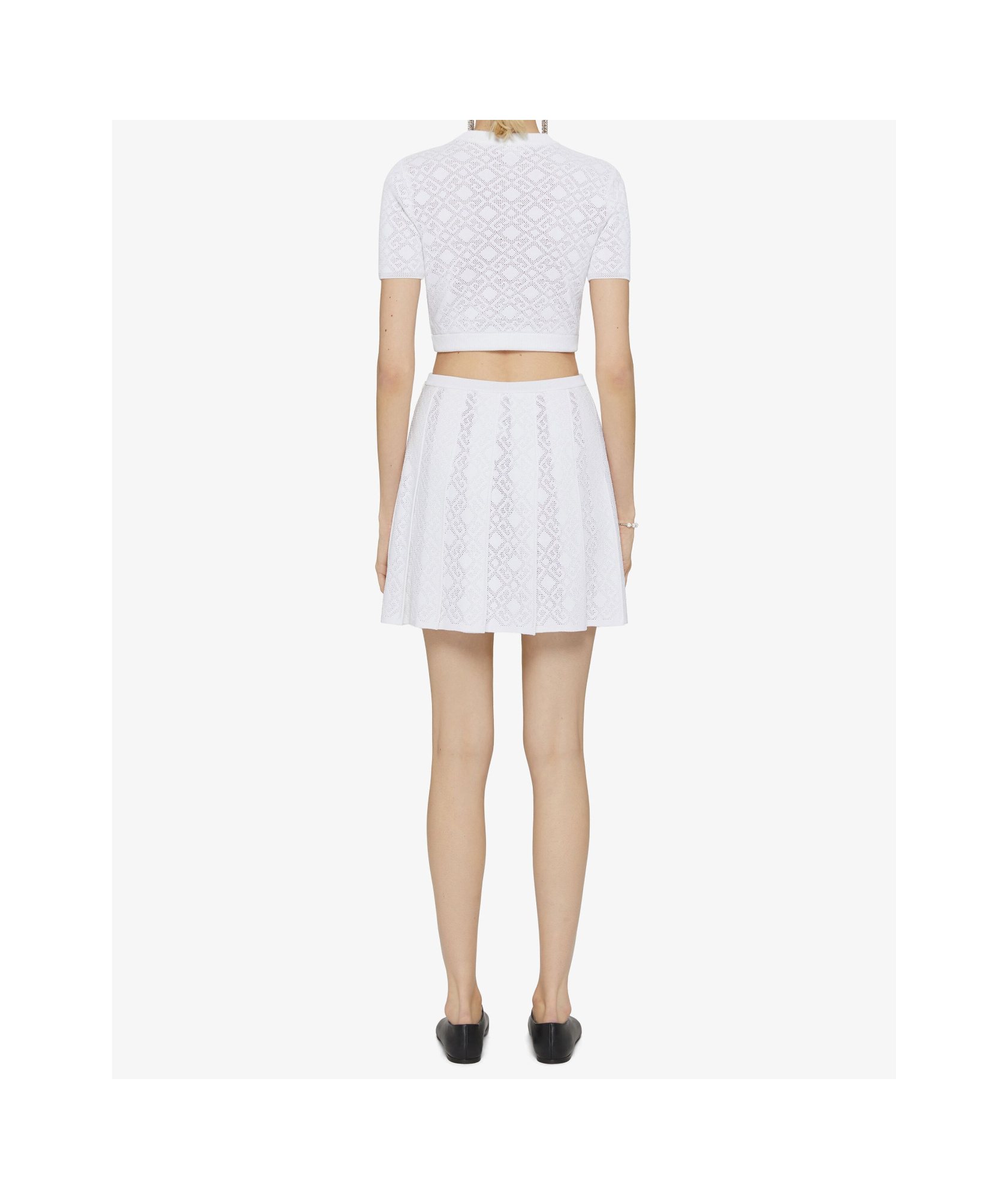 Givenchy Pleated Pointelle Knit Skirt With Ribbed Waistband In White