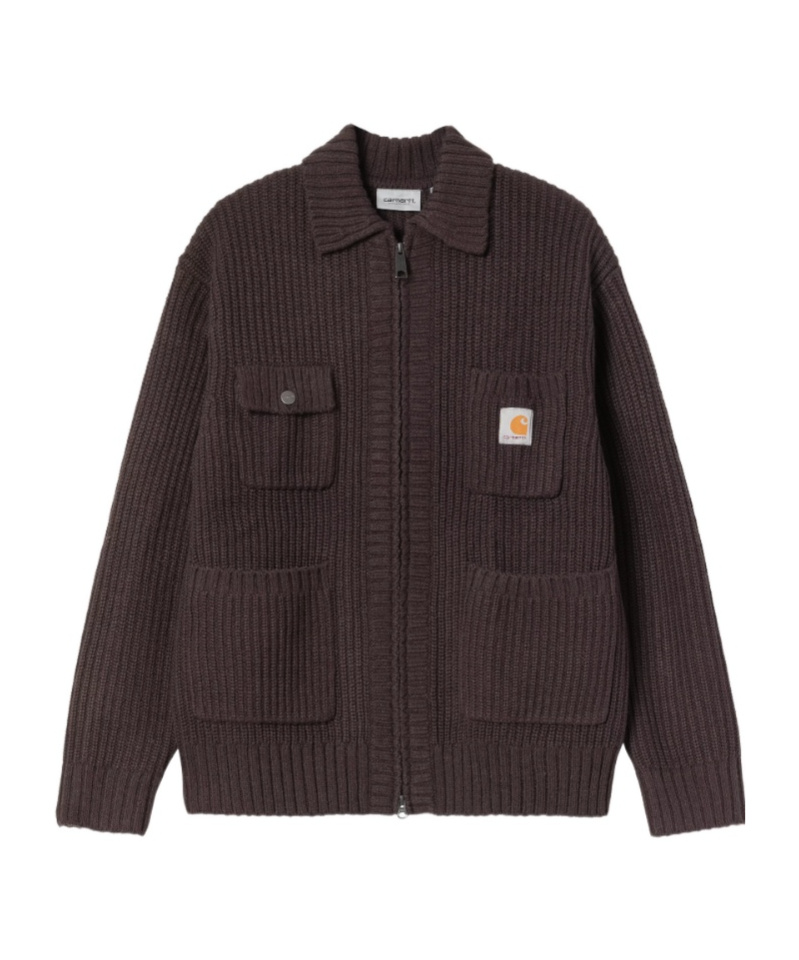 Carhartt Ip Mens Chore Logo-patch Knitted Wool-blend Cardigan Palisander In Brown