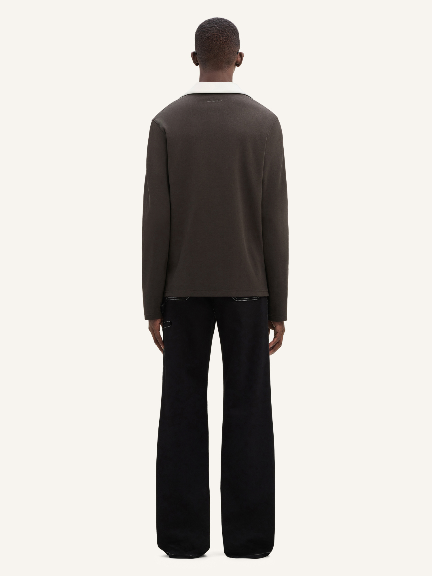 Courrèges Long-sleeved Cotton Polo With Contrasting Collar In Black