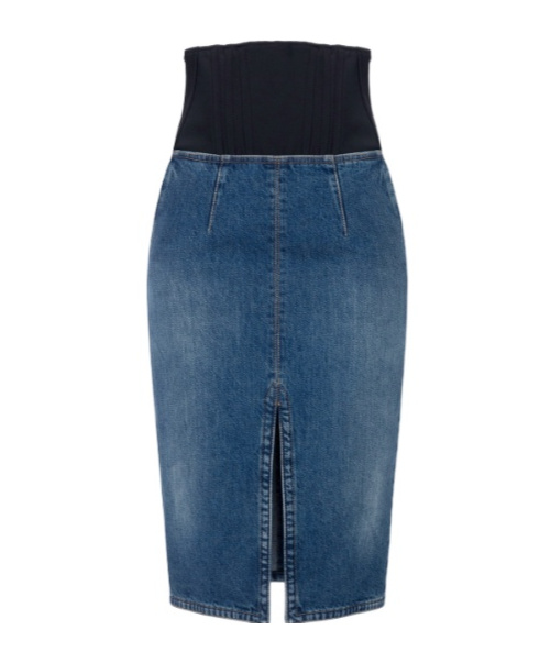 Elisabetta Franchi Denim And Neoprene Skirt In Blue