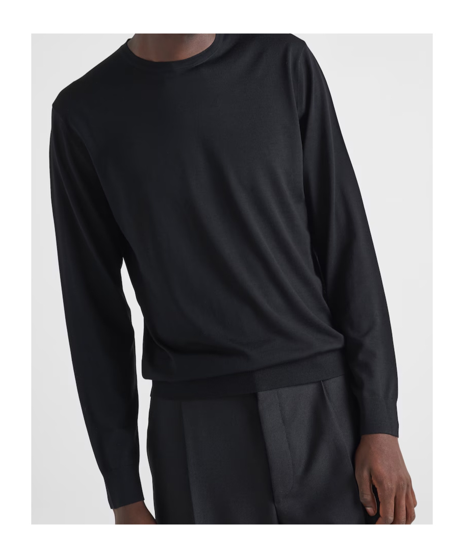 Prada Knitted Crew Neck Sweater In Black