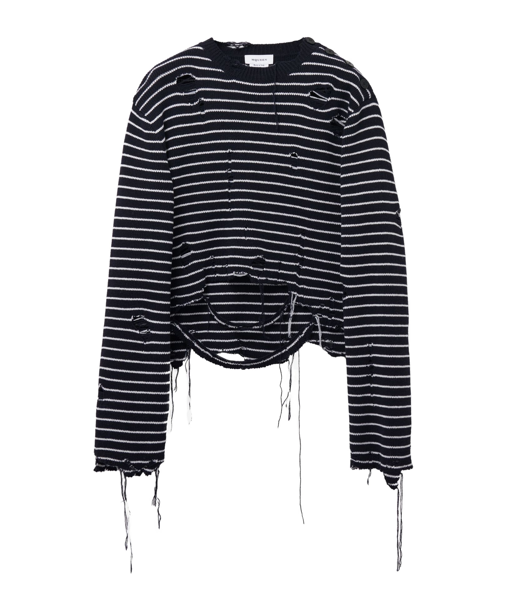 Alexander Mcqueen Distressed Striped Wool Sweater In Blue