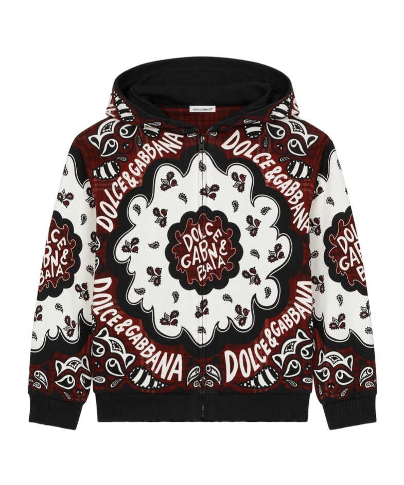Dolce & Gabbana Bandana-print Zip-up Hoodie In Black