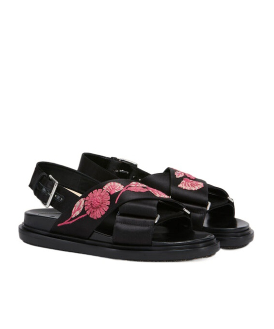 Marni Fussbett Floral-embellished Sandals In Black