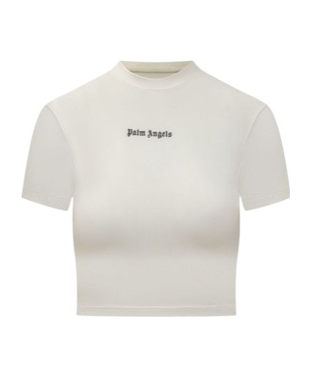 Palm Angels Logo-embroidered Cropped T-shirt In White