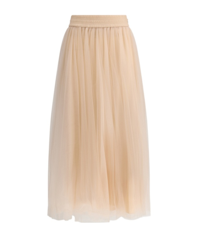 Shop Fabiana Filippi Elasticated Waistband Tulle Midi Skirt In Nude