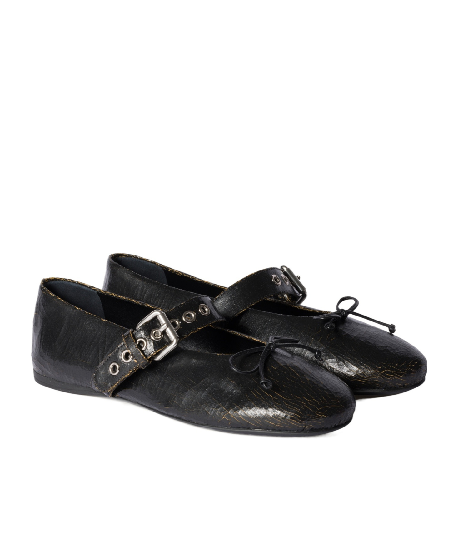 Shop Miu Miu Crackle Leather Ballerinas In Black