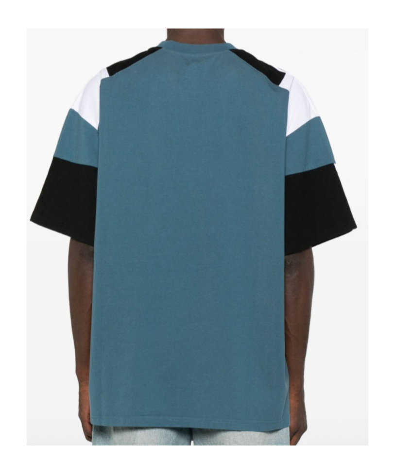Martine Rose Panelled Short-sleeve Crew Neck T-shirt With Graphic Accents In Blue