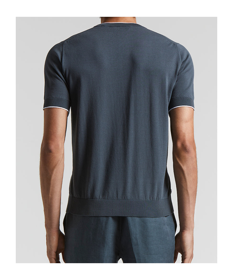 Peserico Short Sleeve Tipped Tee In Pilot Blue