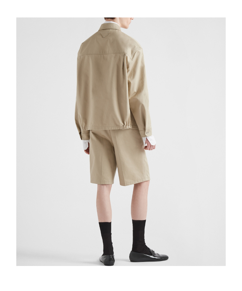 Prada Mens Neutral Bermuda Brand-plaque Cotton Shorts In Brown