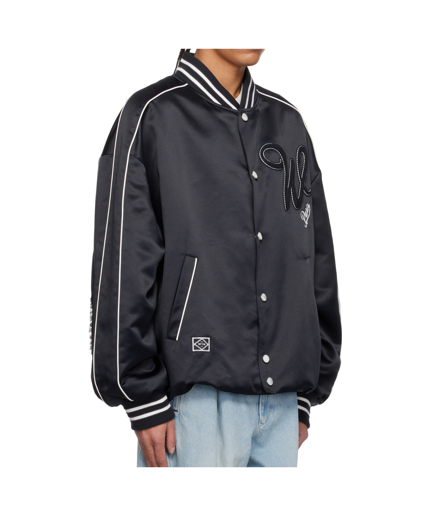 Wooyoungmi Navy Embroidered Patch Varsity Bomber Jacket In Black