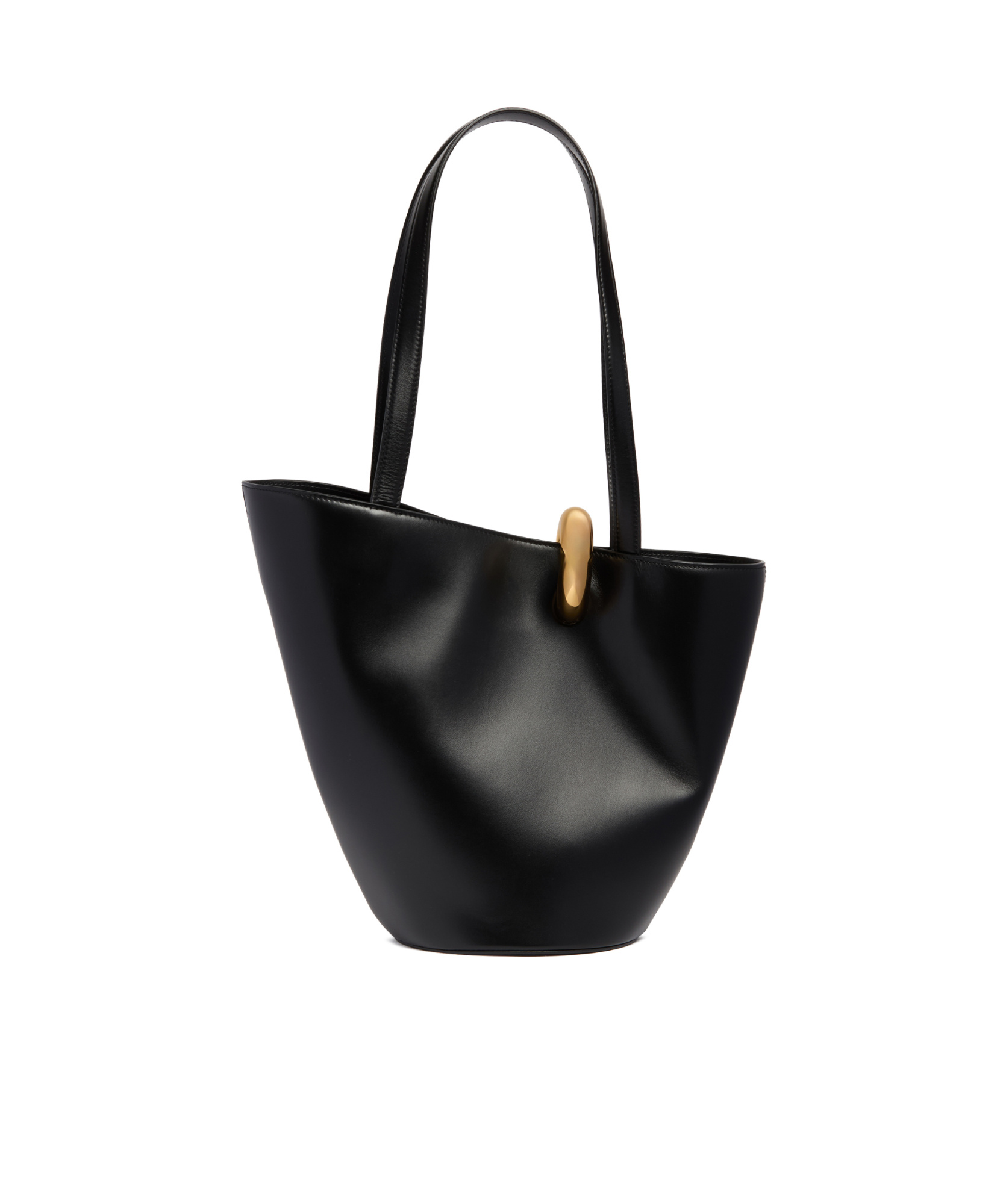 Jacquemus The Medium Bambola Asymmetric Leather Bucket Bag In Black