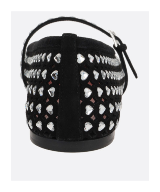 Amina Muaddi Ane Crystal Heart Flat Ane Blawhicry In Black