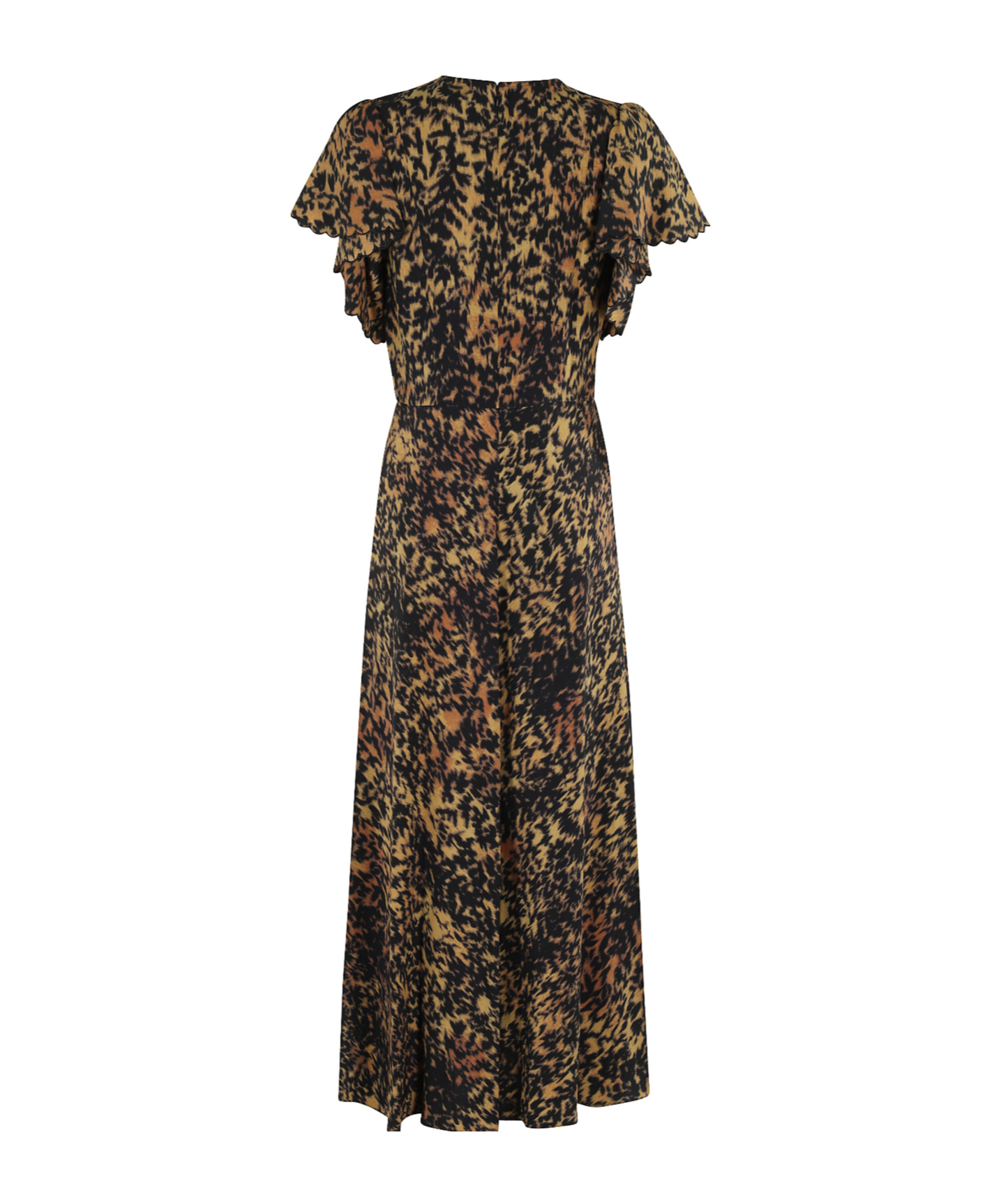 Ulla Johnson Blithe Flutter Ruffled Printed Crepe Midi Dress In Brown