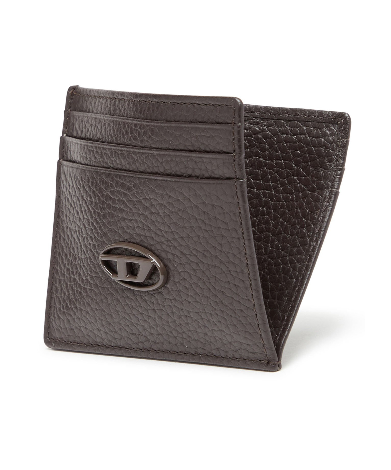 Diesel Logo-plaque Leather Card Holder In Black