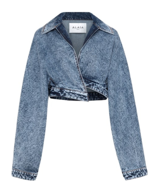 Shop Alaïa Denim Spiral Jacket In Blue