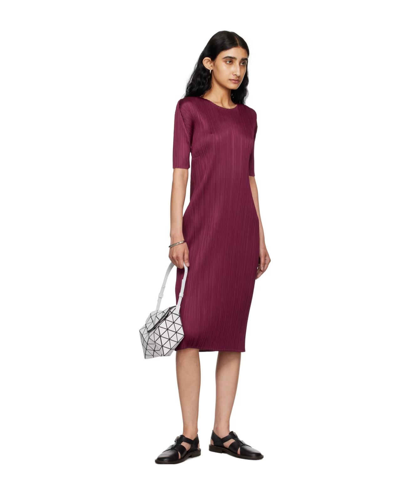 Shop Issey Miyake Pleated Dress In Red