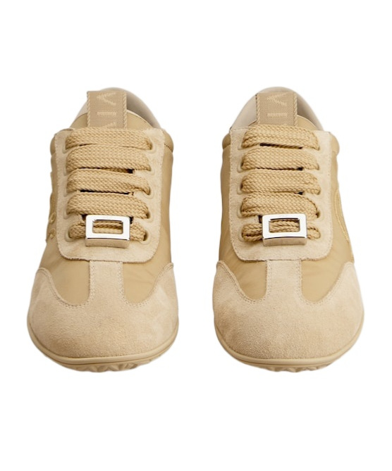 Roger Vivier Viv Low Leather-trimmed Satin Sneakers In Neutral