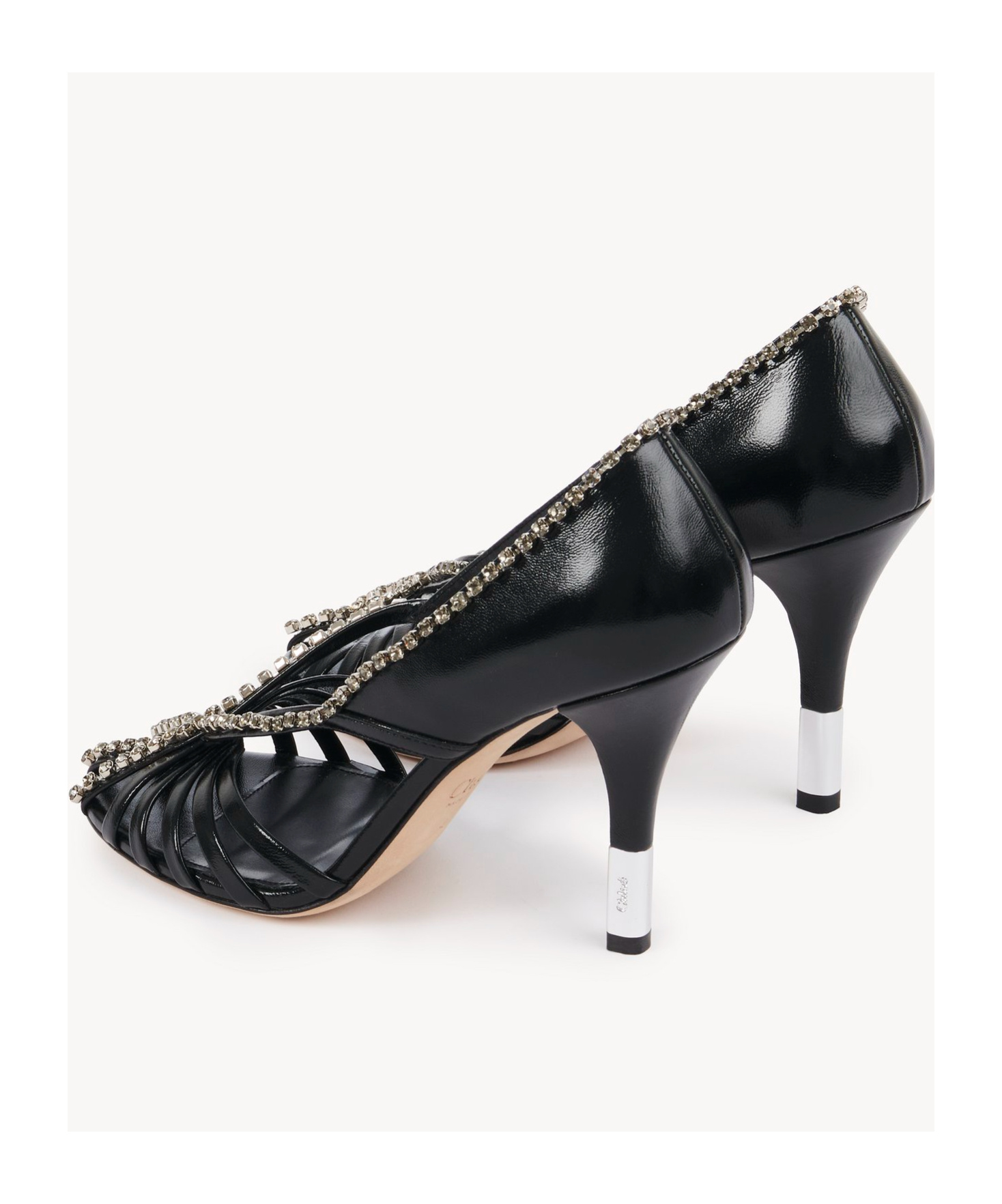 Chloé Leonie Crystal-embellished Leather Pumps In Black