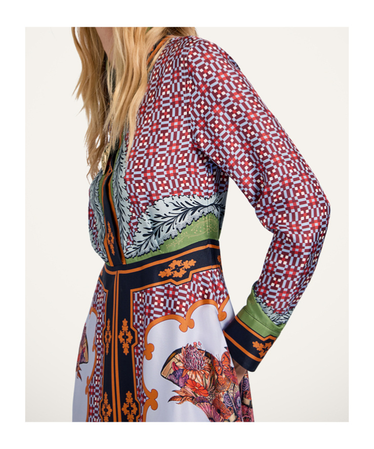 La Doublej Long-sleeved Patterned Silk Midi Day Dress In Pink