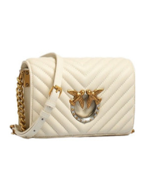 Shop Pinko Logo Quilted Shoulder Bag In Nude