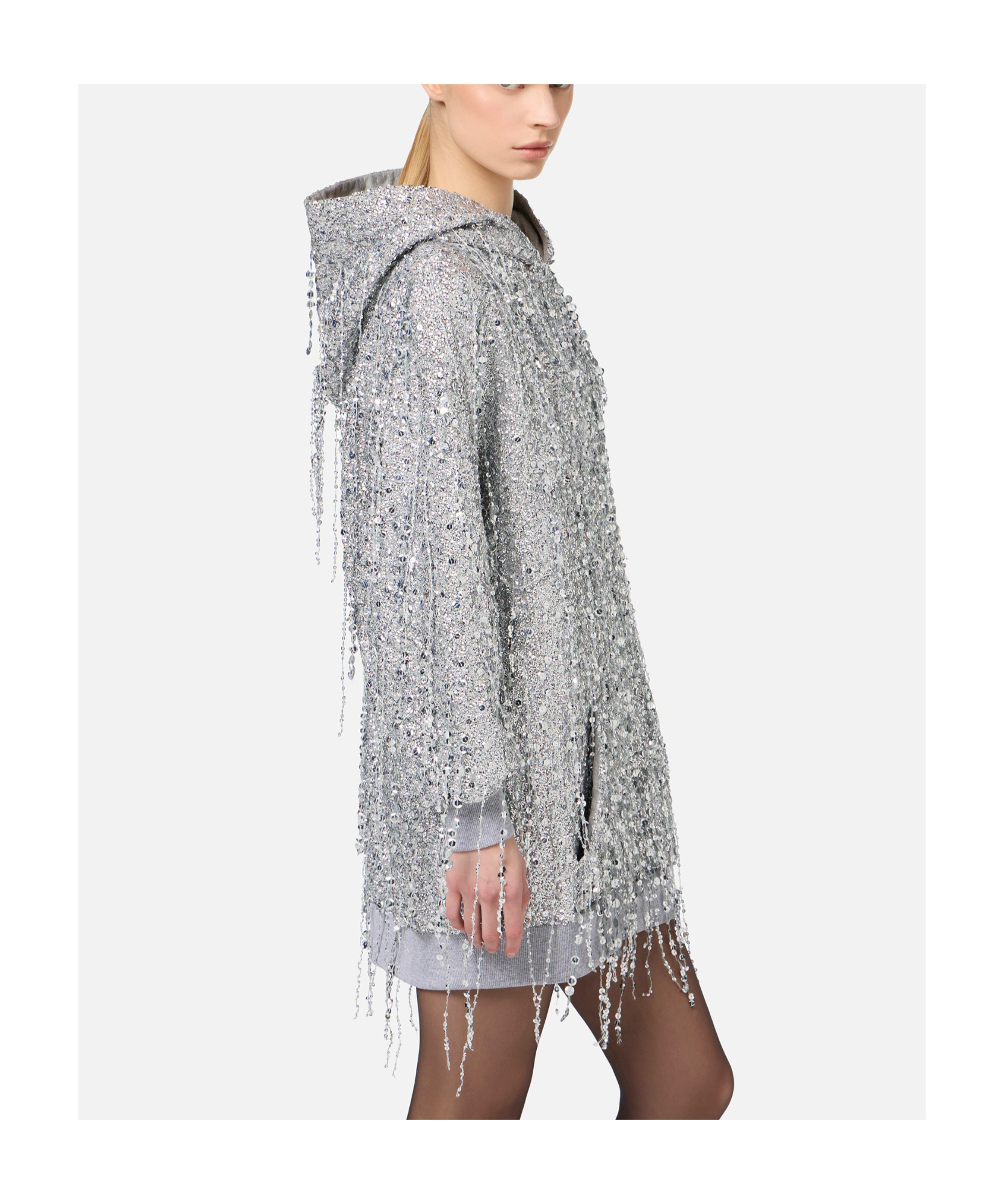 Elisabetta Franchi Sequin-embellished Hooded Mini Dress In Gray