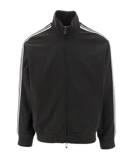 Emporio Armani Zippered High Collar Sweatshirt With Stripe Detailing In Black