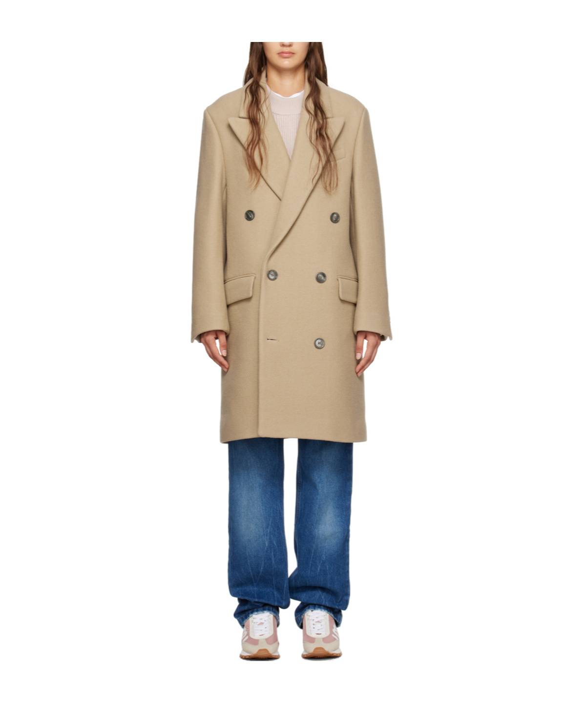 Ami Alexandre Mattiussi Beige Double-breasted Coat In Nude