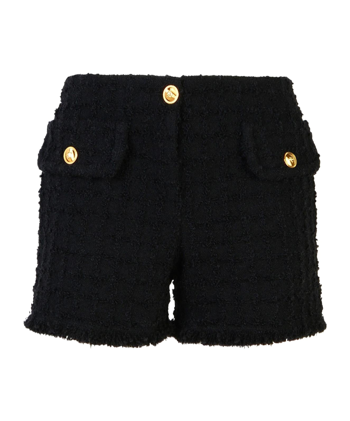 Shop Versace Fringed Hem Blend Shorts In Black