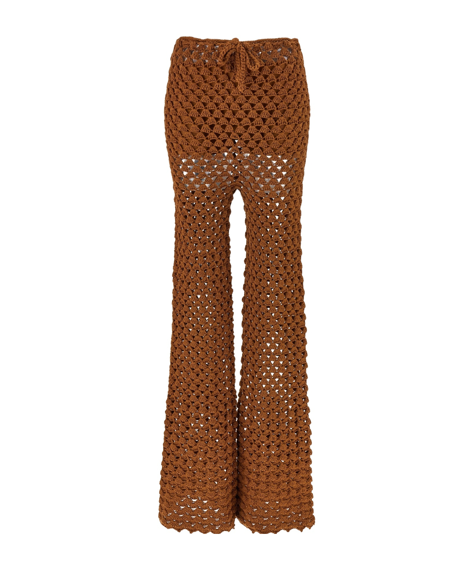 Ermanno Scervino Flared Leg Sheer Crochet Trousers In Brown