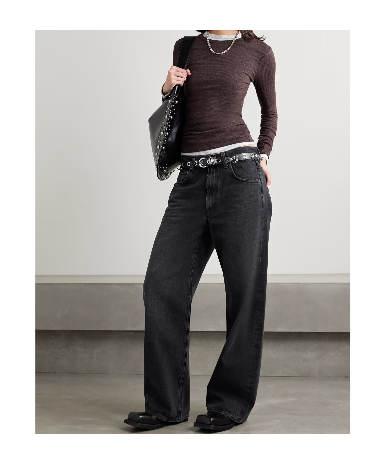 Agolde Mid-rise Wide-leg Denim Trousers In Black