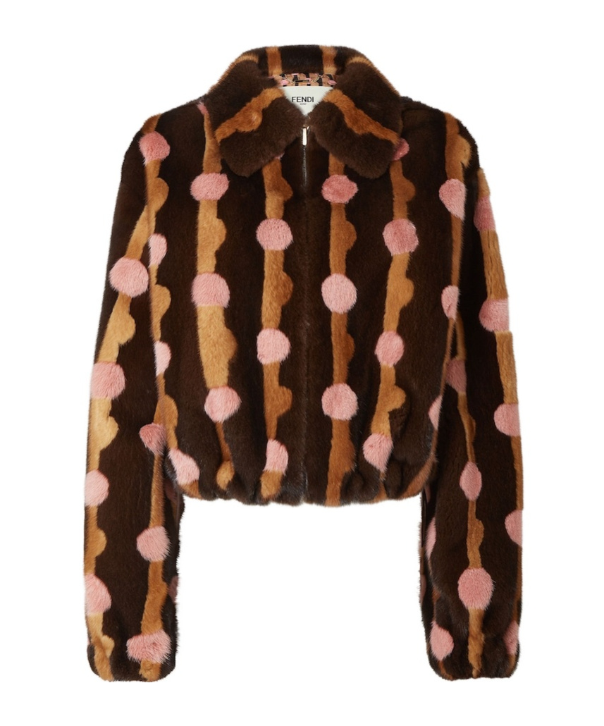 Fendi Dots Brown Mink Jacket In Brown