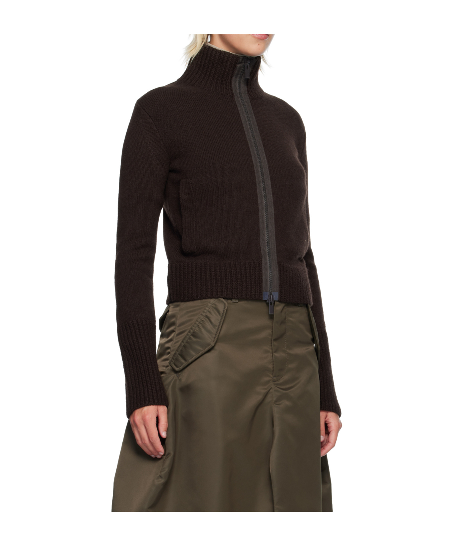 Sacai Loose Wool Knit Sweater In Brown