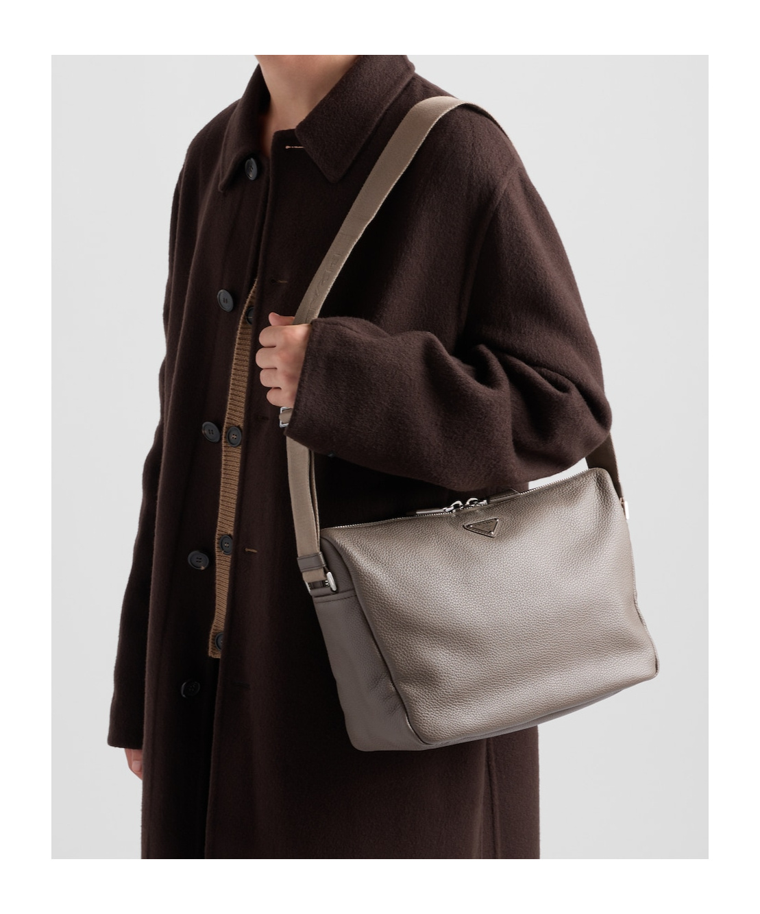 Prada Leather Shoulder Bag In Bamboo Gray