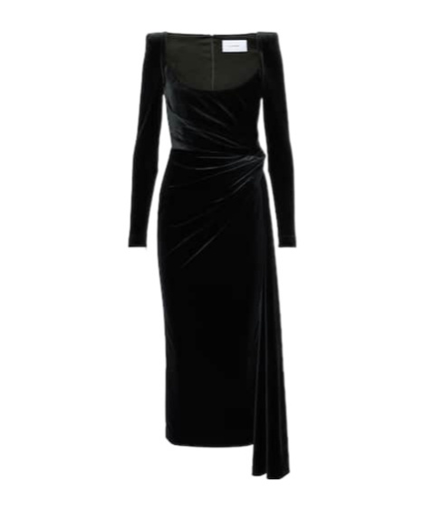 Alex Perry Draped Velvet Midi Dress In Black