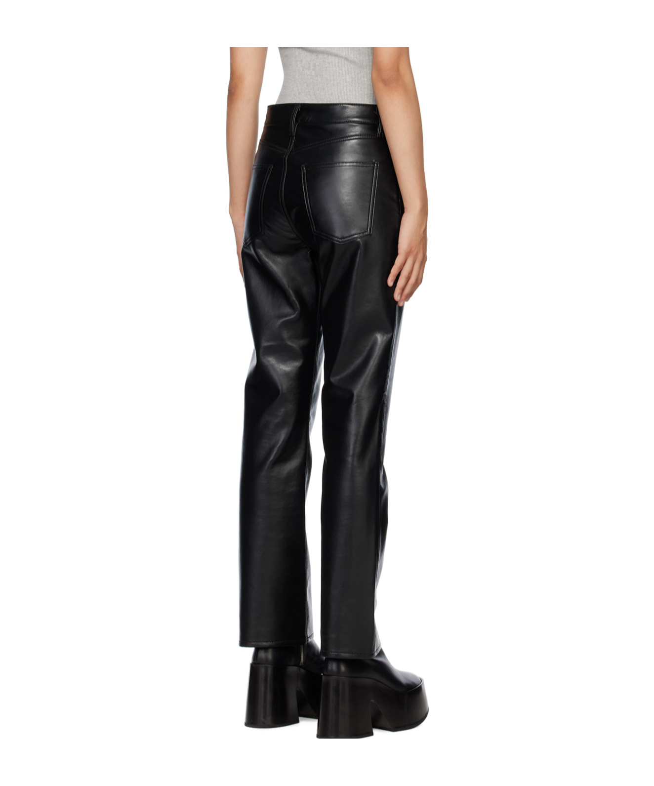 Agolde Black Relaxed Boot Leather Pants In Black