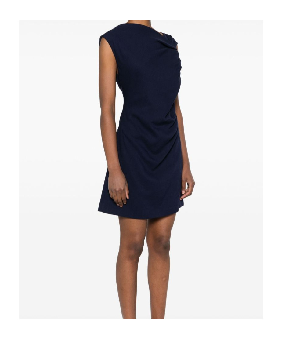 Msgm Short Blue Draped Dress In Black