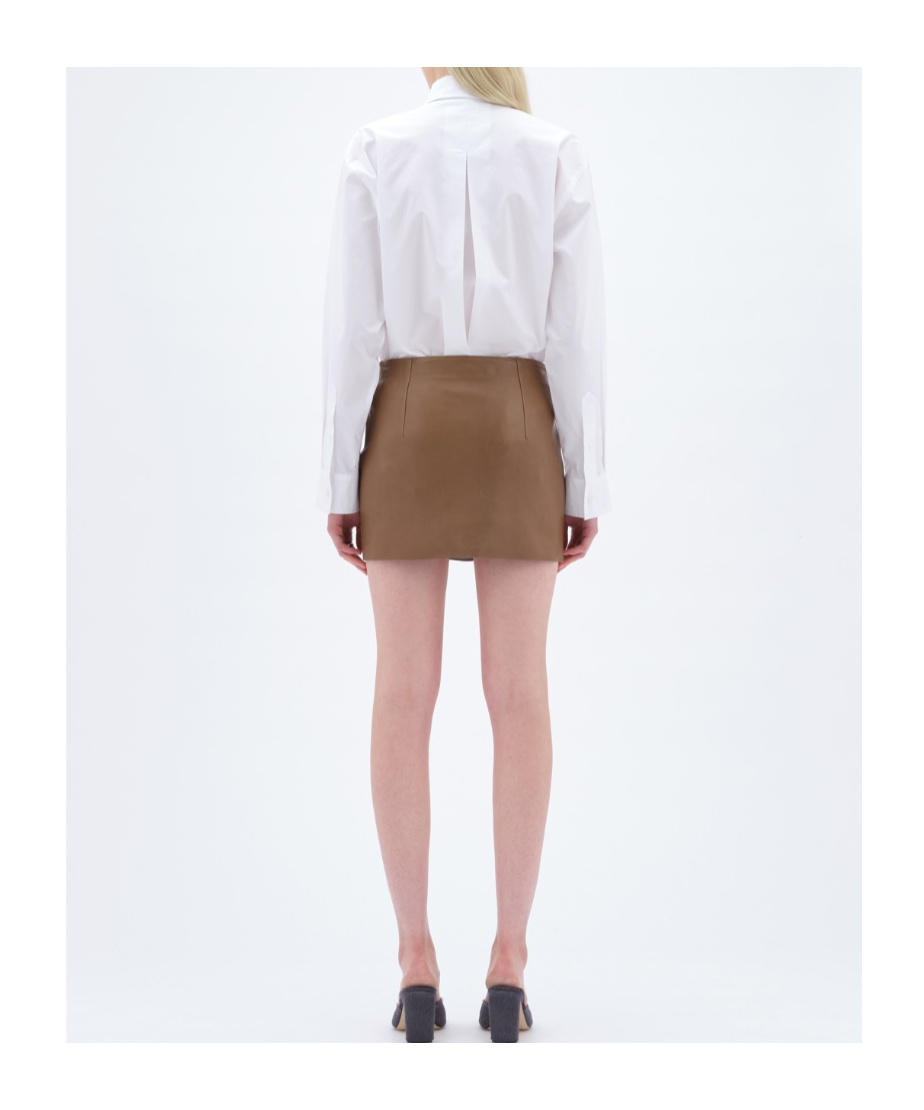 Remain Birger Christensen Zipper Leather Miniskirt In Brown