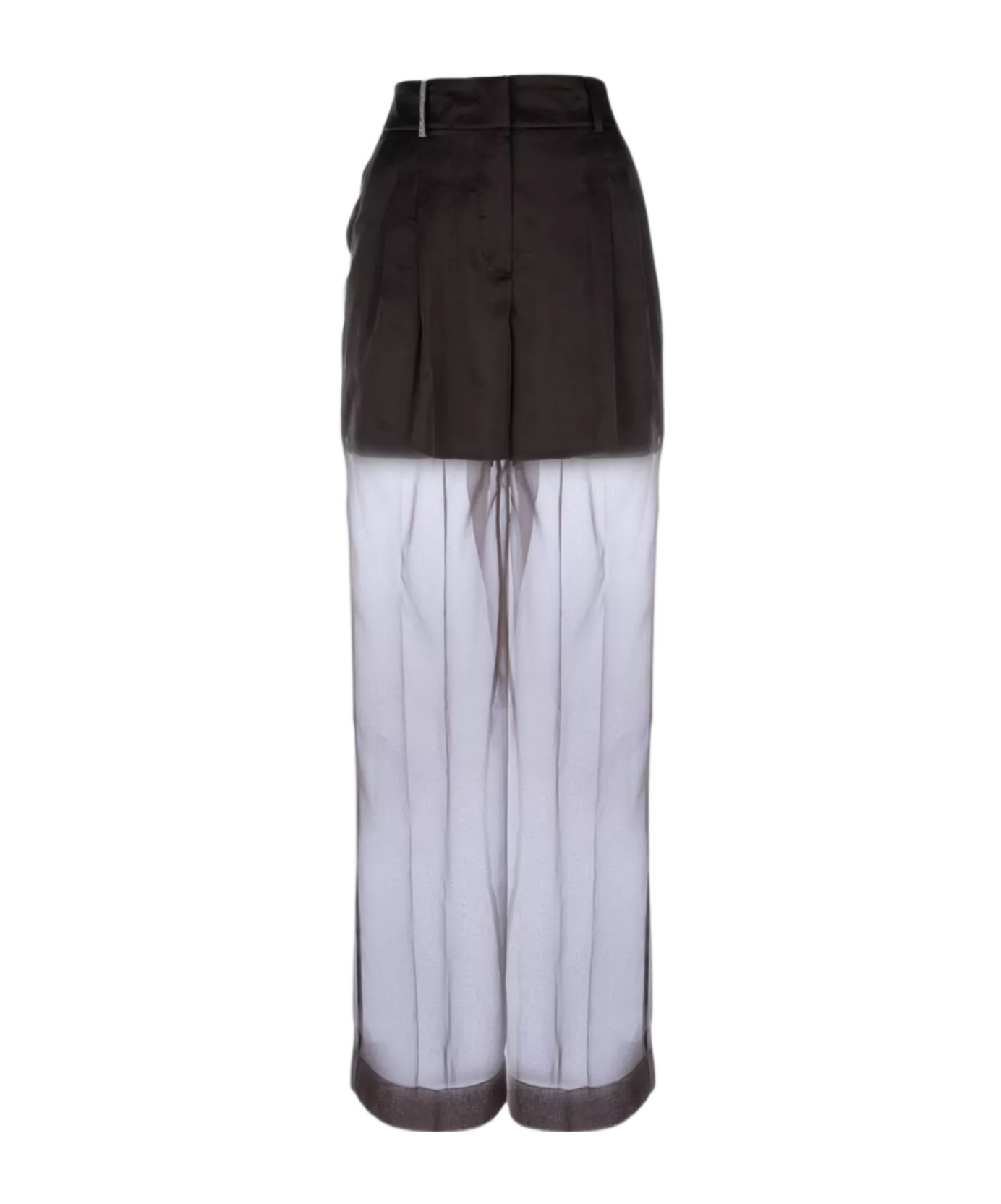 Peserico High Waist Wide Leg Trousers With Sheer Overlay In Black