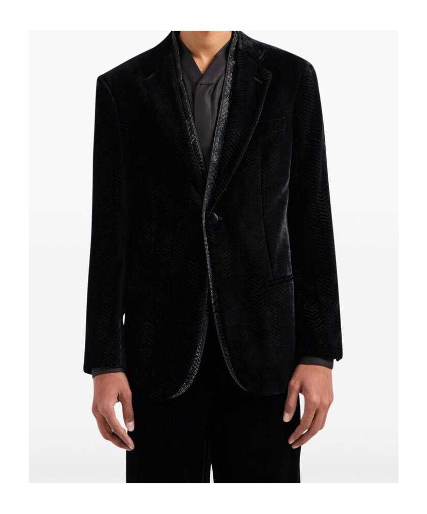 Giorgio Armani Studded-trim Velvet Blazer In Black