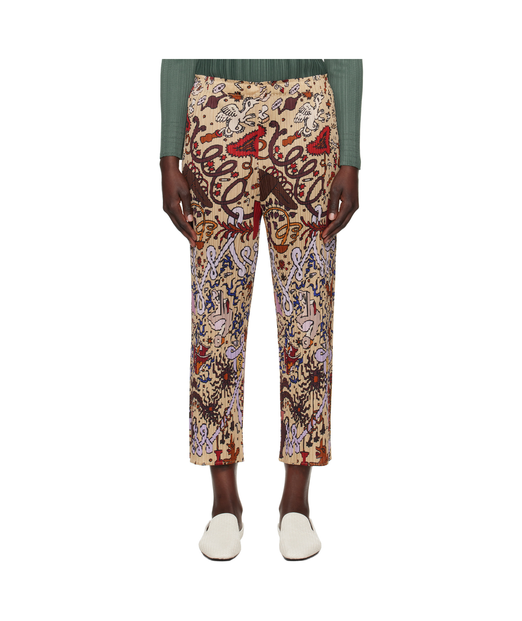 Issey Miyake Elastic Waist Casual Pants In Multicolor