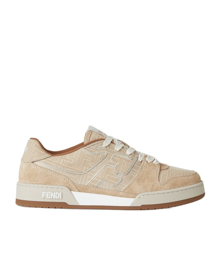 Fendi Ff-monogram Jacquard Suede-panels Sneakers In Sand