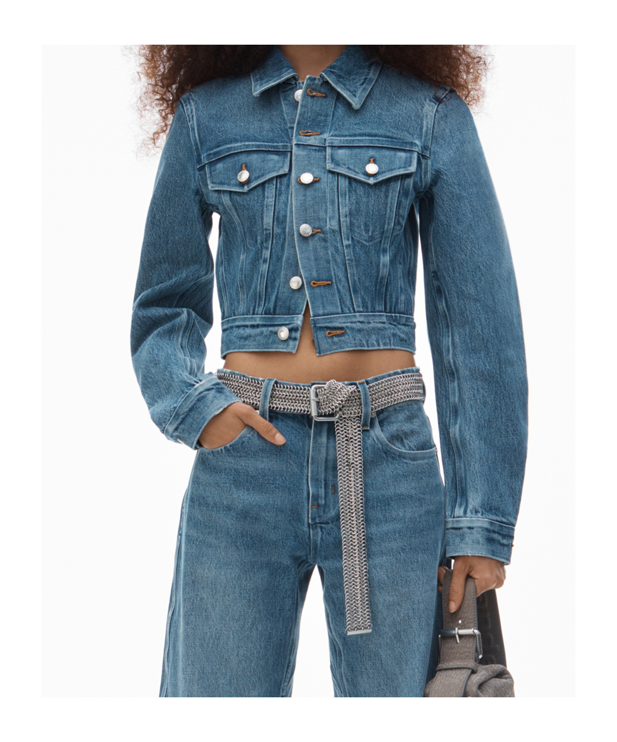 Alexander Wang Blue Shrunken Denim Jacket In Blue