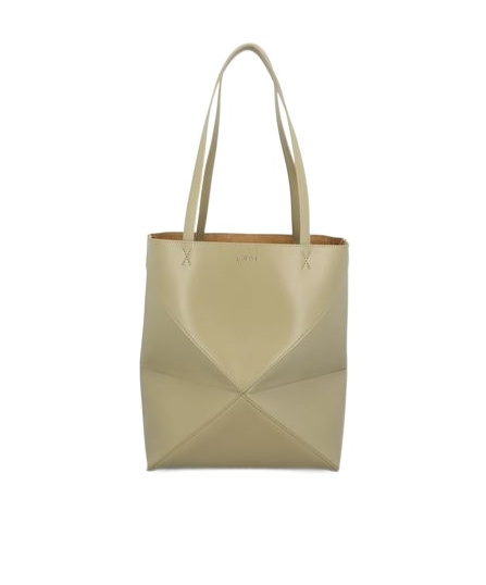 Loewe Medium Puzzle Fold Tote In Shiny Calfskin In Nude