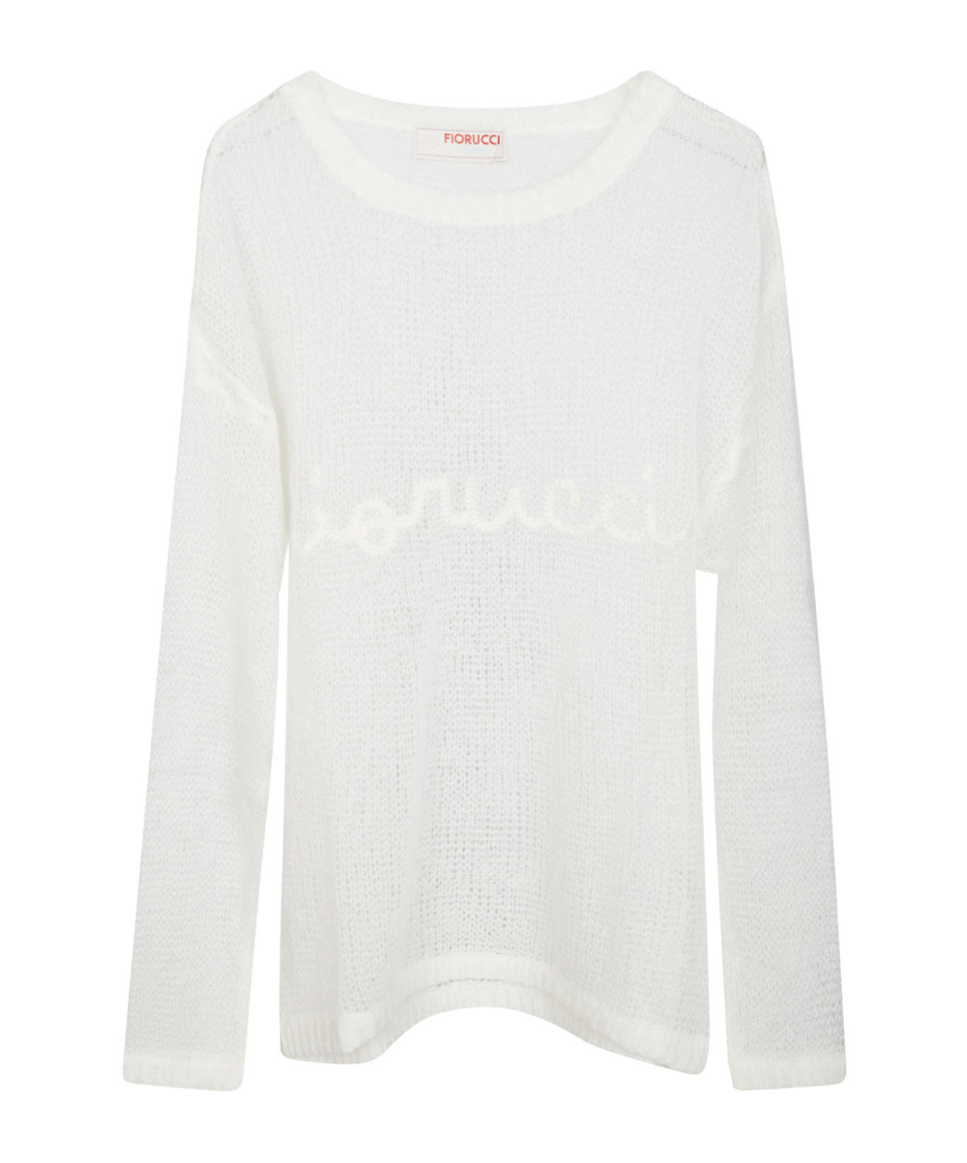 Fiorucci Lightweight Semi-sheer Knit Sweater With Subtle Script Detail In White