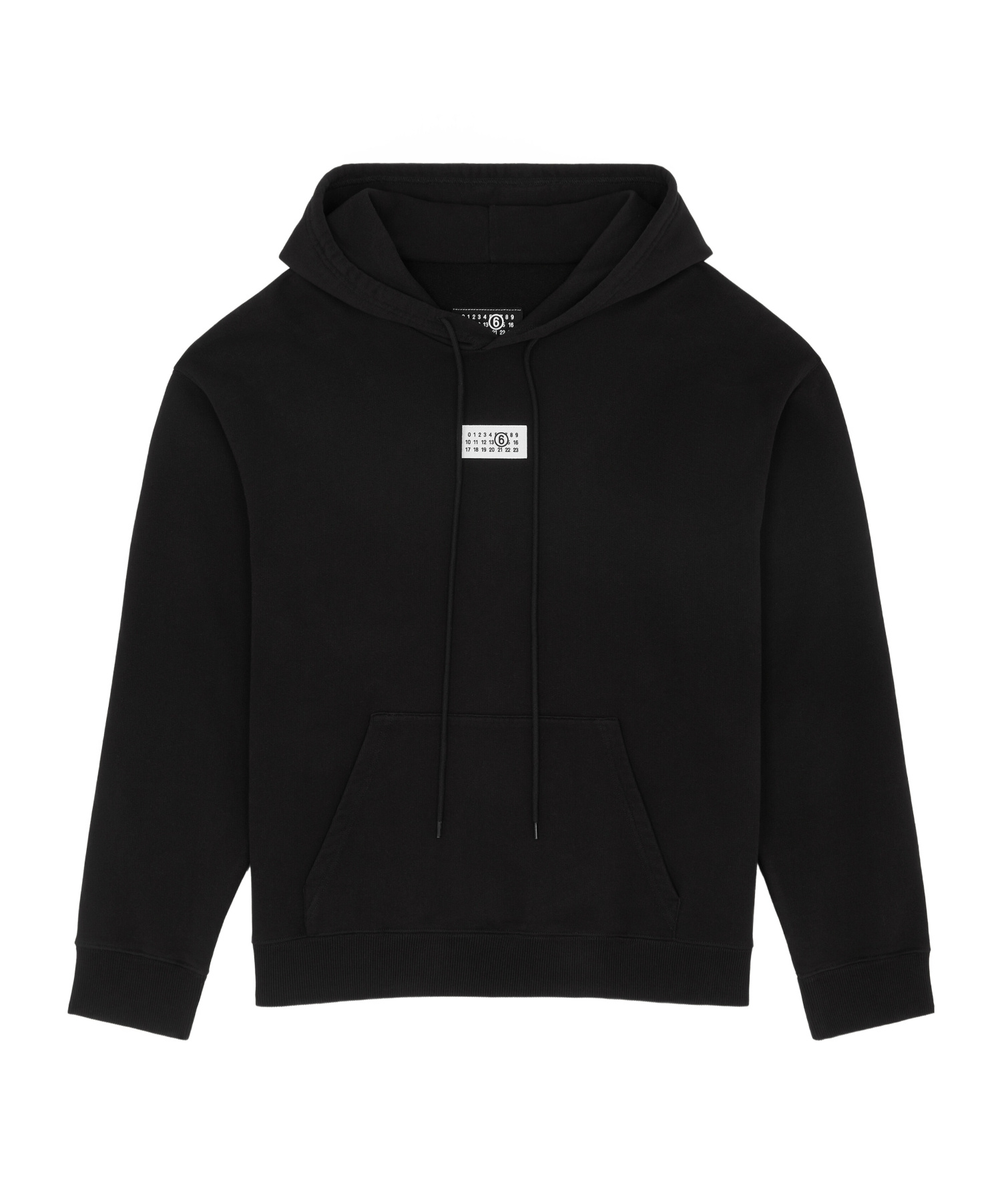Mm6 Maison Margiela Mm6 By Maison Margiela Emblazoned Black Hoodie With Drawstring And Ribbed Finishes In Black