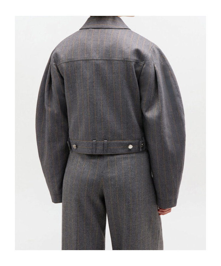 Ganni Pinstripe Cropped Jacket In Gray
