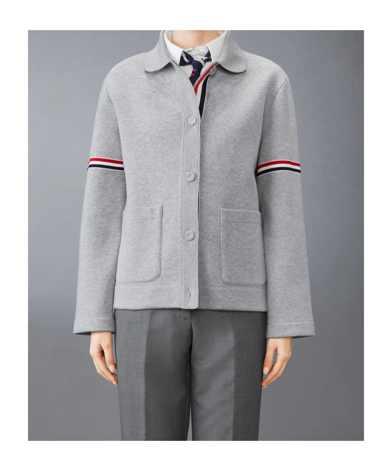 Thom Browne Rwb-stripe Cotton Jacket In Gray